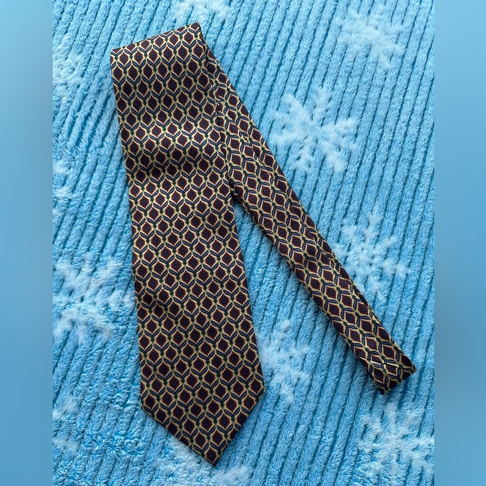 Dior Gold, Red and blueish Purple Geometric Tie
